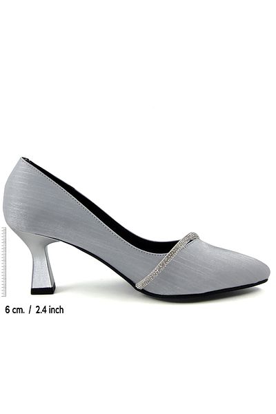 Erkan Saçmacı Shimeca Silver Satin Stone Pointed Toe Thin Heels Evening Dress Shoes