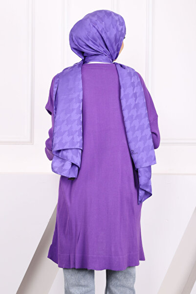 İmajButik Μωβ Crew Neck Mercerized Casual Knitwear Tunic