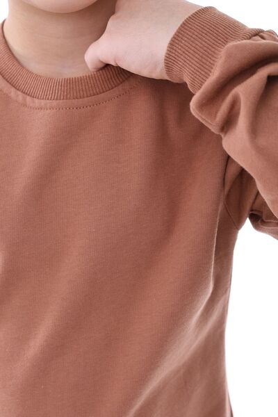 ZUZUNGA Basic Bisiklet Yaka Şardonlu Çocuk Sweatshirt 3-10 Yaş Kahverengi