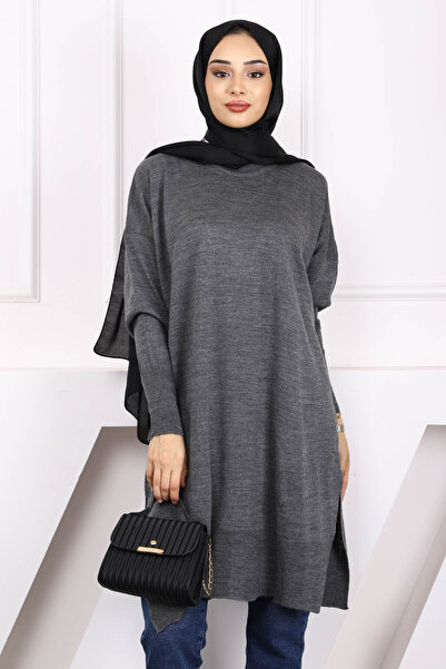 İmajButik سترة تريكو كاجوال مرسيريزد برقبة دائرية من أنثراسايت