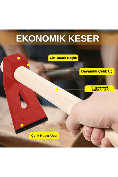 BEYLİNİ 400 GR Çelik Keser Ekonomik Dayanıklı Odun Bahçe Ot Çift Yönlü Ahşap Ergonomik Saplı Profesyonel