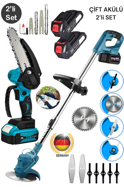 CETHERR GERMAN 900Rn Çift Akülü Şarjlı Ot Çalı Çim Kesme Tırpan 7 Başlıklı Ve...