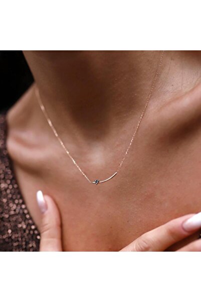 ByGoldenHouse Mavi Pırlantalı Üçgen Kolye