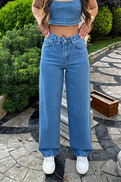 BİKELİFE Dark Blue High Waist Wide Leg Jeans