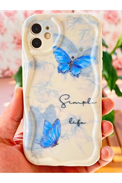 Fibaks Case for Apple iPhone 11 Silicone Blue Butterfly Pattern Wave Edge Cover with Camera Protection