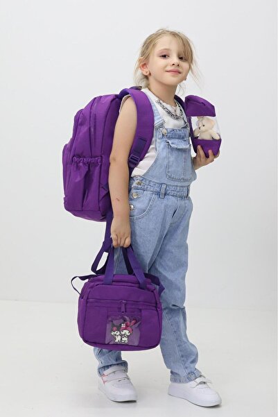 Probag Melody Kuromi 3'lü Okul Çanta Sırt Çantası Beslenme Çantası Kalemlik İlkokul Peluş Oyuncak Hediyeli
