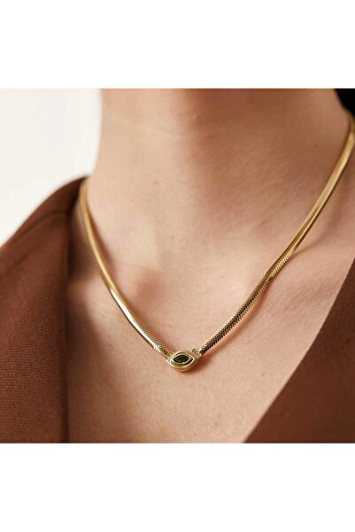 ByGoldenHouse Green Markiz Omega Balık Sırtı Kolye