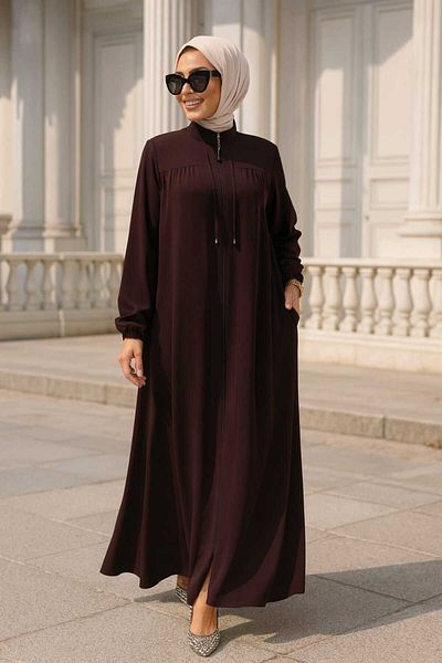 Neva Style Zippered Plum Hijab Ferace 45290Mu
