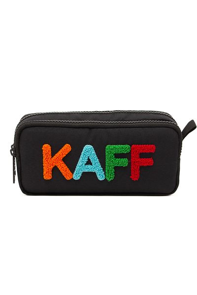 KAFF Black Waterproof Bondit Fabric Plush Printed Double Eyed Pen Holder Pencil Case-01108