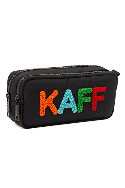 KAFF Black Waterproof Bondit Fabric Plush Printed Double Eyed Pen Holder Pencil Case-01108