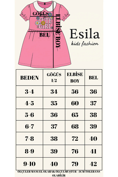 ESİLA KİDS Kız Çocuk Bebe Yaka Kısa Kollu Elbise -şık Ve Rahat Günlük Elbise 3-10 yaş