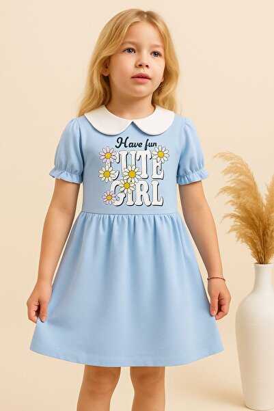 ESİLA KİDS فستان بناتي بياقة دمية وأكمام قصيرة - فستان كاجوال أنيق ومريح