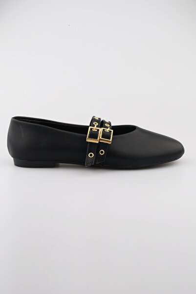 moon glow Černé dámské baleríny s dvojitou přezkou |   Módní boty Mary Jane s plochou podrážkou pro každodenní nošení