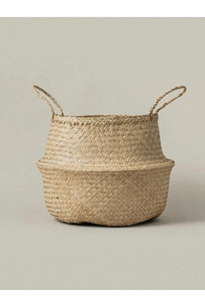 Bahçem Natural Katlanabilir Hasır Sepet Saksılık 20x23cm