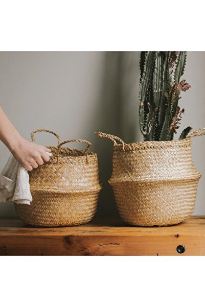 Bahçem Natural Katlanabilir Hasır Sepet Saksılık 24x28cm
