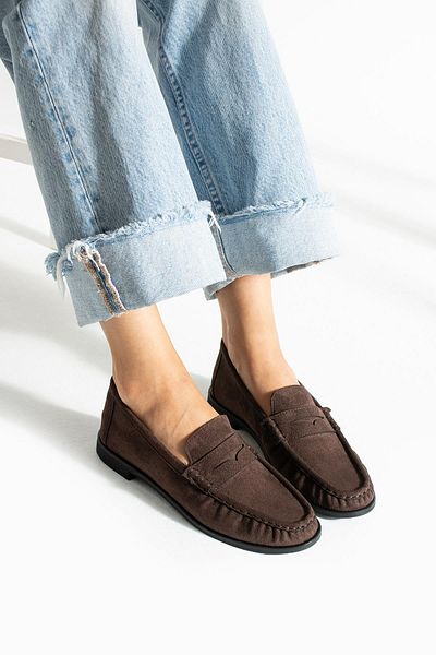 diclepolat Lucy Women's Loafer Saddle Detailed Comfortable Daily Shoes Brown Suede