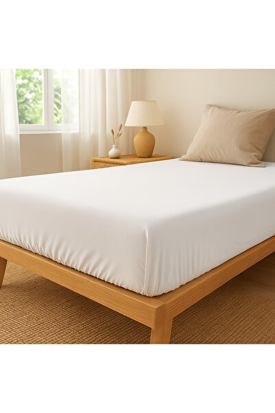 ZEYNO HOME TEKSTİL ملاءة مطاطية مفردة من القطن باللون الأبيض