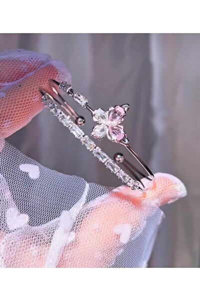 Perry Accesories gema bileklik kelebek bileklik gümüş renk pembe kalp kelebek yonca kelepçe kararmaz çelik bileklik