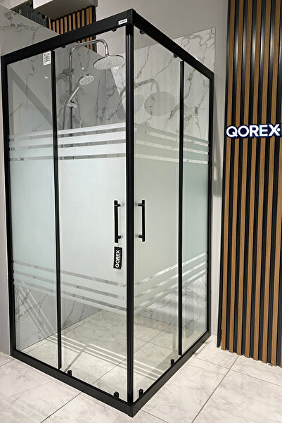 Qorex Ustaduş - Marka - 6 Mm Kumlu Temper Cam_ Siyah Duşakabin H:190 Özel Seri Krom Aksesuar.