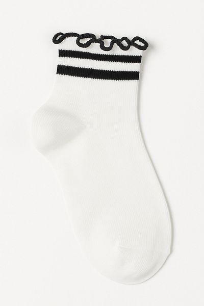 Bolero Frilly Ankle Socks |   Black - White Stripe Detailed Women's Socks
