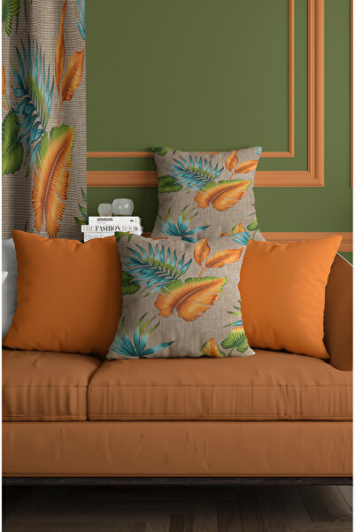 ALAMODECOR Orange and Wicker Look Leaf Patterned Double Sided Digital Printed Set of 4 Throw Pillow Covers