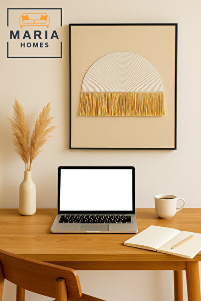 MARIA HOMES لوحة جدارية باللون البيج مع نصف دائرة مزخرفة وهامش أصفر - مقاس 80...