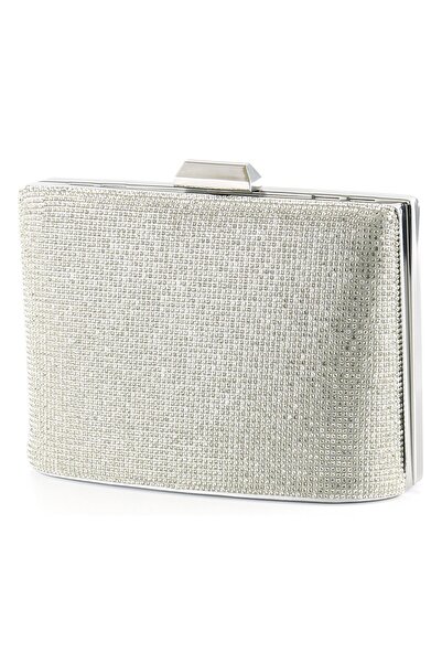 Erkan Saçmacı Geantă de seară cu curea cu lanț din piatră de cristal satinat argintiu