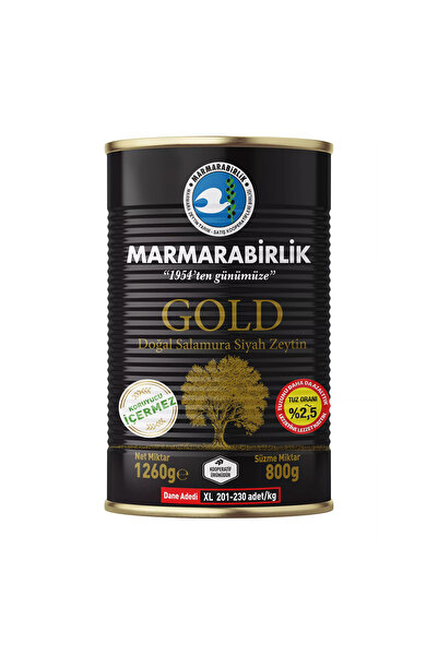 MarmaraBirlik Gold Az Tuzlu Doğal Salamura Siyah Zeytin 800 g XL (201-230 Kal...
