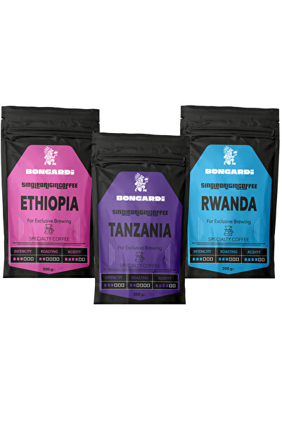 Bongardi Coffee Etiyopya Ruanda Tanzanya Single Orjin Yöresel Kahveler 3x200g (ÇEKİRDEK VEYA ÖĞÜTÜLMÜŞ SEÇİLEBİLİR)