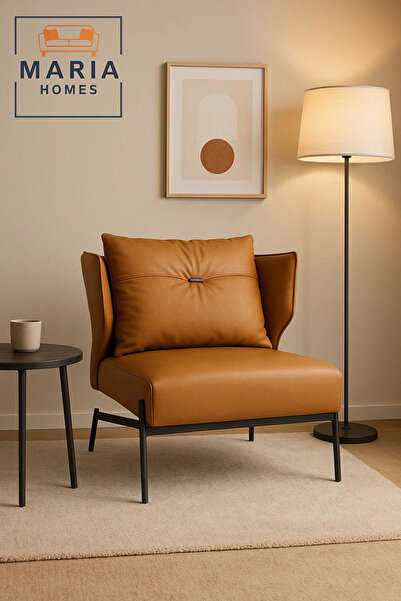 MARIA HOMES كرسي استرخاء عصري باللون البني مع ظهر مبطن