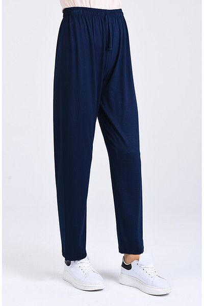 FRESCO SCARFS Cotton Viscose Thin Summer Pocketed Jumbo Combed Cotton Pajama Pants Dark Navy Blue