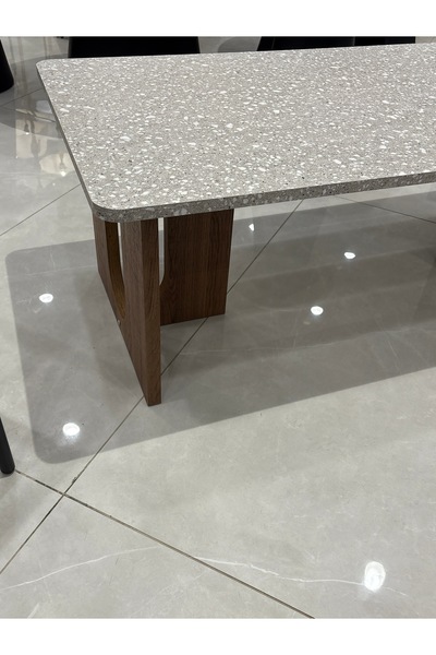 MARIA HOMES Modern 3-Piece Coffee Table Set with Terrazzo Top and Wooden Base