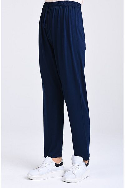 FRESCO SCARFS Cotton Viscose Thin Summer Pocketed Jumbo Combed Cotton Pajama Pants Dark Navy Blue