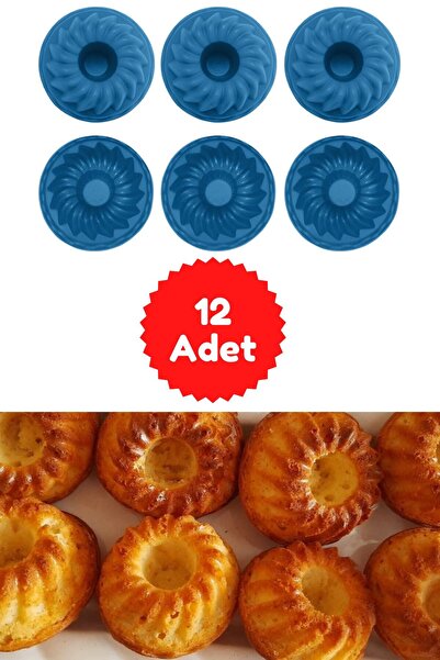 Atlas Mutfak Blue 12-Piece Silicone Mini Cake Mold - Muffin Mold 12 Piece Cup...
