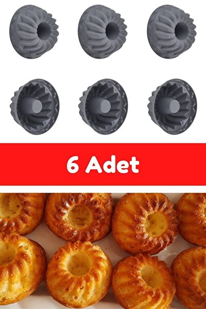 Kitchen Design Lab Antrasit 6'lı Silikon Mini Kek Kalıbı - Muffin Kalıbı 6 Ad...