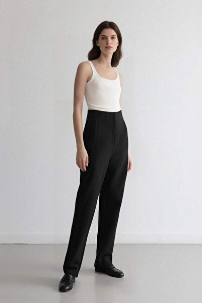 DeFacto Black Crop Classic Pants - Carrot Fit, High Waist, Zip-Up, Straight Narrow Leg C2466Ax24Au