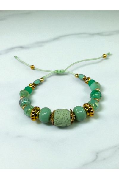 dela otantik Adjustable Bohemian Beaded Bracelet – Authentic Ethnic Colorful Bijoux Jewelry with Lava Stones - Bracelet