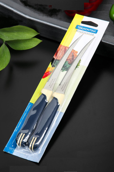 Pinkev Tramontina 2'li Set Paslanmaz Çelik Uzun Kıvrık Tırtıklı Çok Amaçlı Mutfak Bıçağı