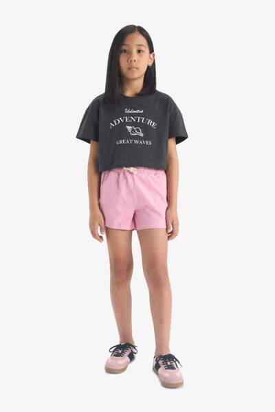 DeFacto New Season Girl's Printed Shorts with Elastic Waist