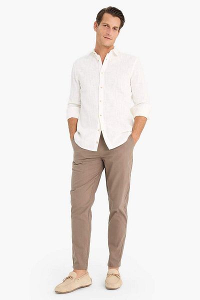 DeFacto New Season 100% Cotton Linen Look Summer Jogger Pants Narrow Leg Tie Waist