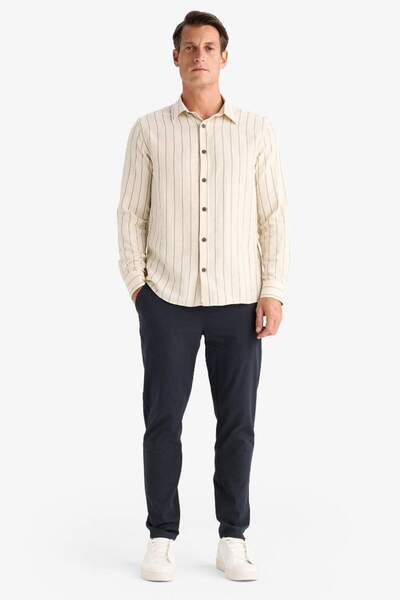 DeFacto %100 Pamuk Keten Görünümlü Yazlık Jogger Pantolon Dar Paça Beli Bağcıklı Lastikli Cepli Z6475AZ25SP