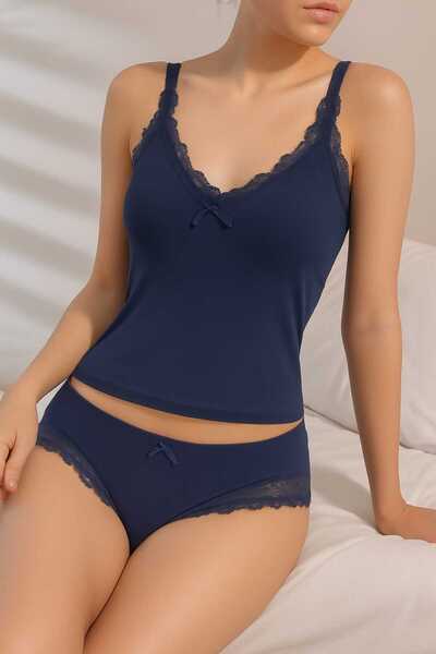 Wotrart Stylish and Comfortable Lace Detail Women's Nightgown Tank Top Panty Set