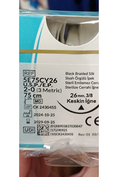 TRUSILK 2.0 / 26mm 3/8 KESKİN İĞNE EMİLEMEZ İPEK CERRAHİ İPLİK (12 ADET)