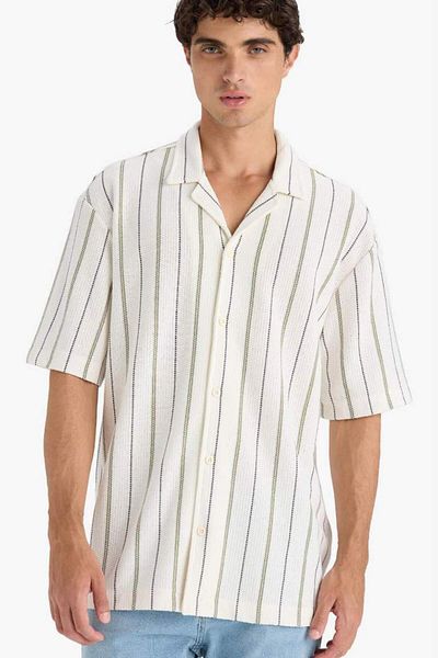 DeFacto New Season Relax Fit Collar Short Sleeve Striped Shirt