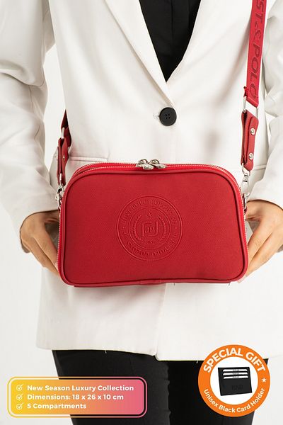 Just Polo Original Women's New Season 5 Compartment Luxury Soft Leather Adjustable Cross Column Strap Shoulder Bag