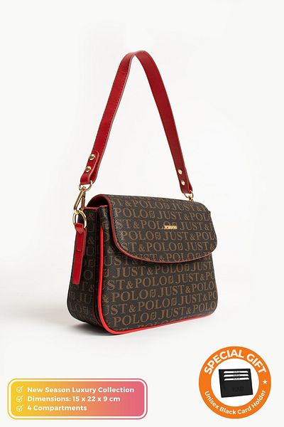Just Polo Original Women's 4 Compartment Luxury Soft Leather Stylish Trend Shoulder Bag with Adjustable Cross Column Strap