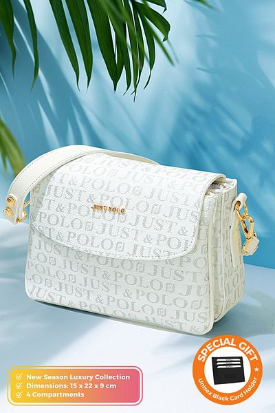 Just Polo Original Women's 4 Compartment Luxury Soft Leather Stylish Trend Shoulder Bag with Adjustable Cross Column Strap
