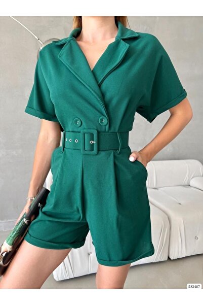 rengamoda Ženske zelene Tkani krep tkanine Kaiš komada kratkih kombinezona