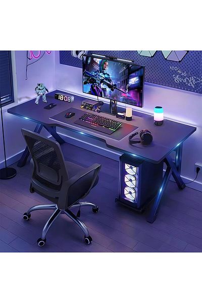 Generic Large Gaming Desk 140x60x75cm, Computer Desk K-Shaped Gaming Table, Game Workstation Black