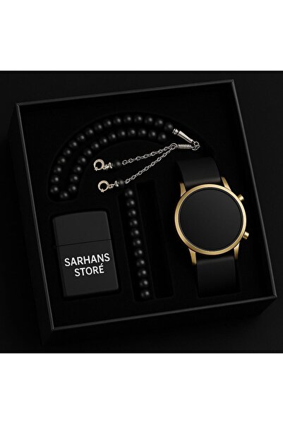 Sarhans Store 4 Parça Erkek Saat Seti Tesbih Saat Çakmak Bileklik Hediyelik Set